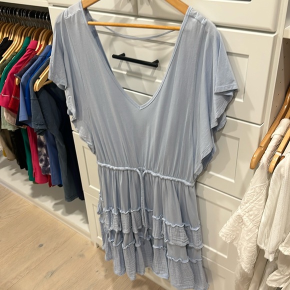 Anthropologie daily practice powder blue mini dress with open back - Picture 1 of 5